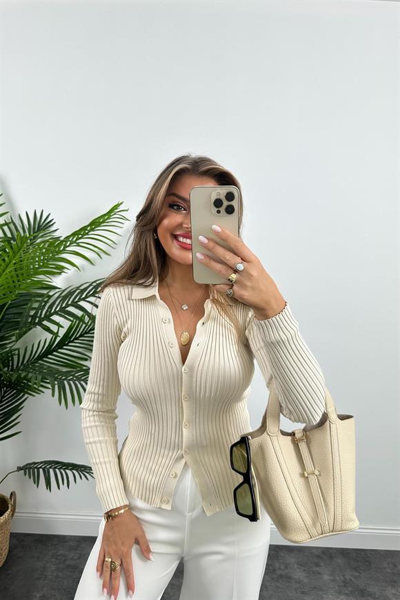 Massi Model Polo Yaka Tam Boy Düğmeli Elit Triko Taş 