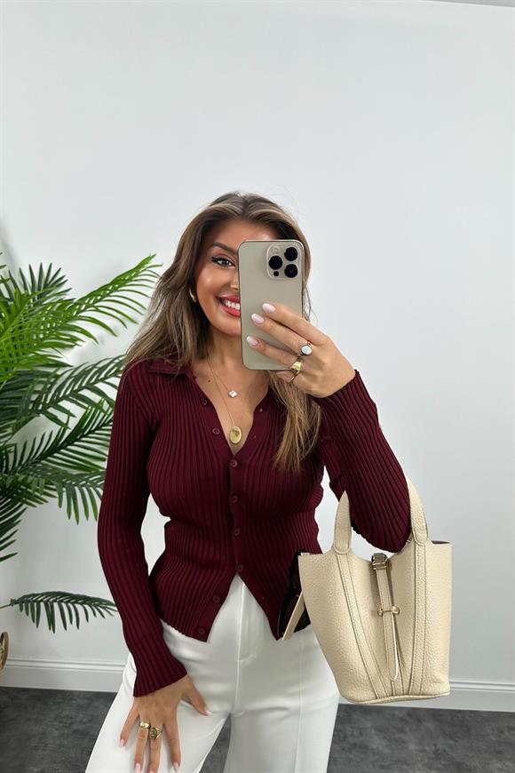 Massi Model Polo Yaka Tam Boy Düğmeli Elit Triko Bordo 