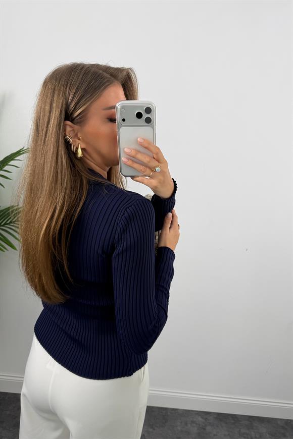 Massi Model Polo Yaka Tam Boy Düğmeli Elit Triko Lacivert