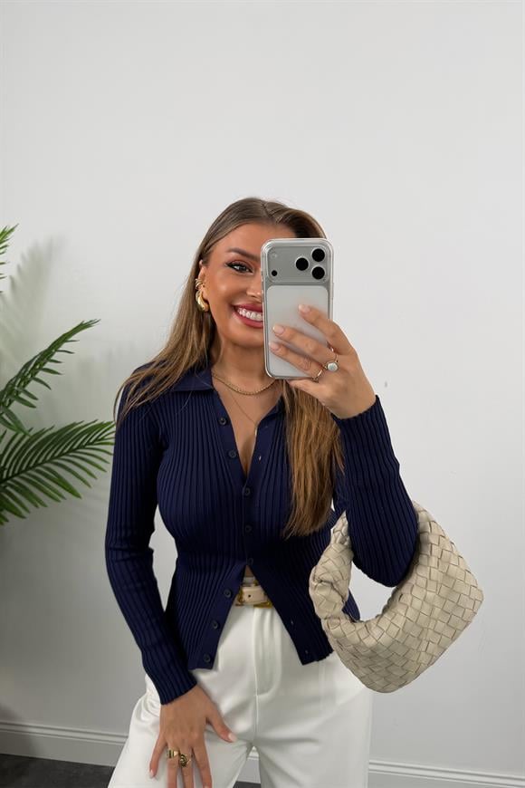 Massi Model Polo Yaka Tam Boy Düğmeli Elit Triko Lacivert