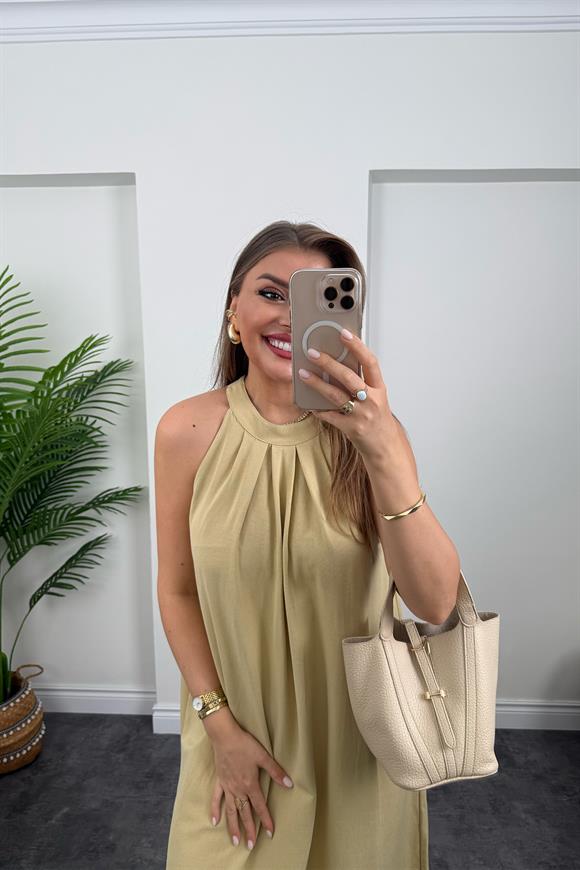 Massi Model Reklam Kol Salaş Keten Elbise Sarı