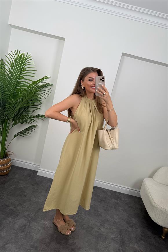 Massi Model Reklam Kol Salaş Keten Elbise Sarı