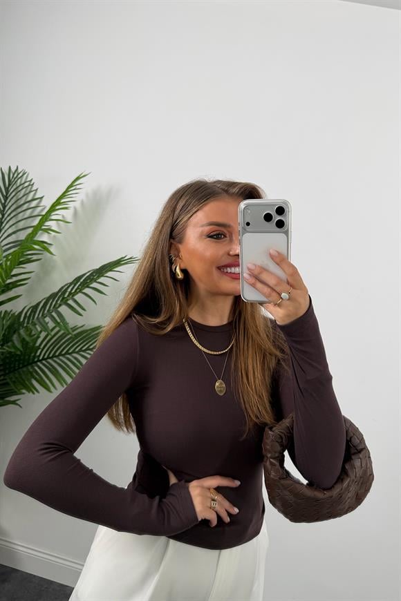 Massi Model Tam Pamuklu Soft Touch Likralı Basic Body Acı Kahve