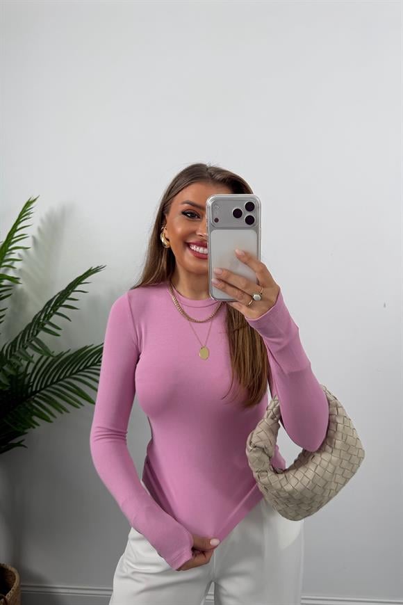 Massi Model Tam Pamuklu Soft Touch Likralı Basic Body Pembe