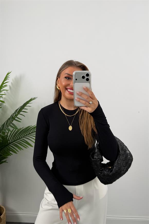 Massi Model Tam Pamuklu Soft Touch Likralı Basic Body Siyah 