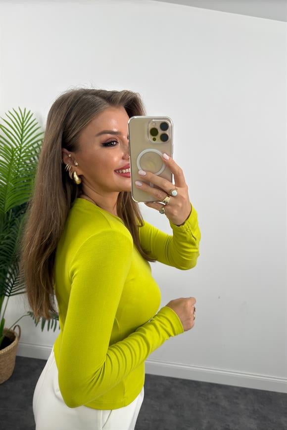 Massi Model Tam Pamuklu Soft Touch Likralı Basic Body Fıstık Yeşili