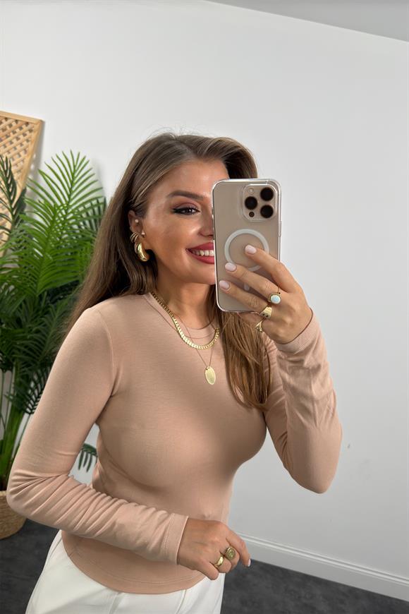 Massi Model Tam Pamuklu Soft Touch Likralı Basic Body Bej