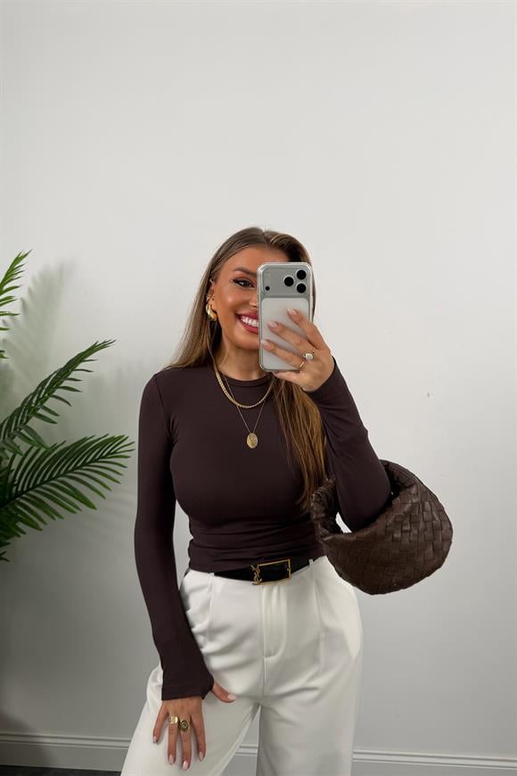 Massi Model Tam Pamuklu Soft Touch Likralı Basic Body Acı Kahve