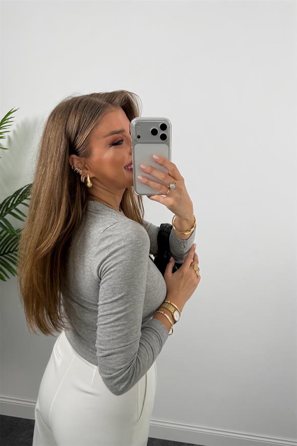 Massi Model Tam Pamuklu Soft Touch Likralı Basic Body Gri Melanj