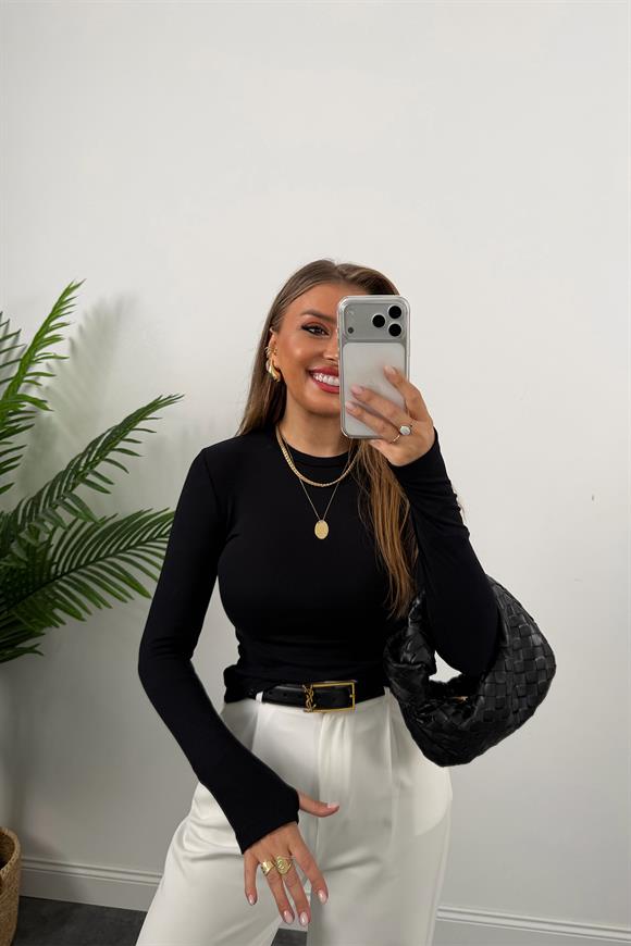 Massi Model Tam Pamuklu Soft Touch Likralı Basic Body Siyah 