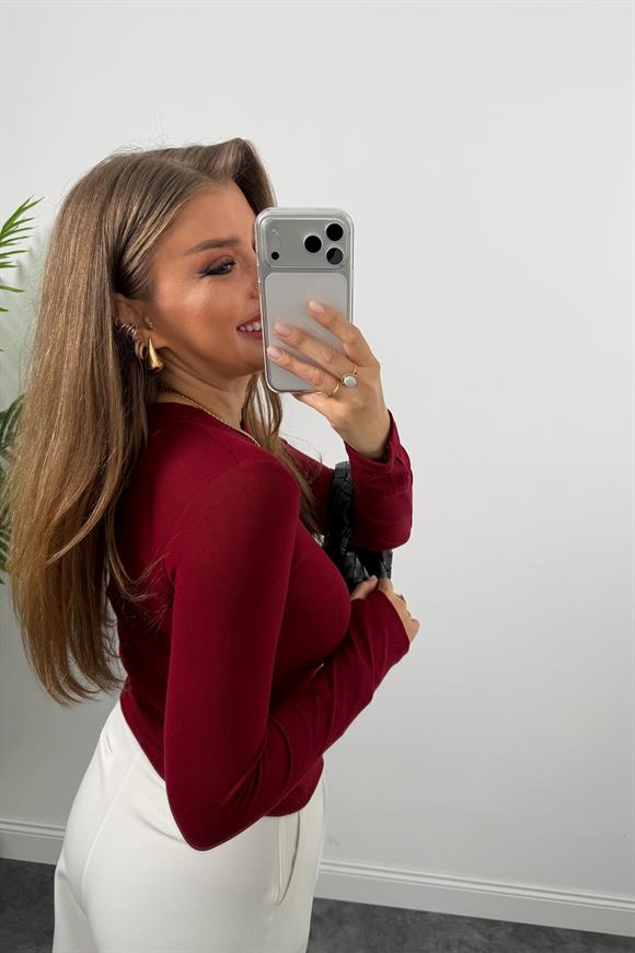 Massi Model Tam Pamuklu Soft Touch Likralı Basic Body Bordo 