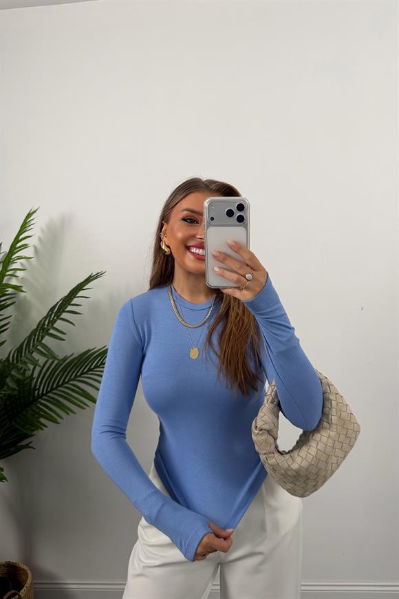 Massi Model Tam Pamuklu Soft Touch Likralı Basic Body Mavi