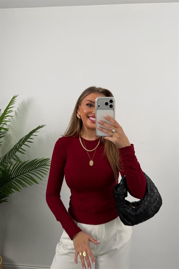 Massi Model Tam Pamuklu Soft Touch Likralı Basic Body Bordo 