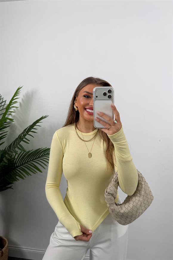 Massi Model Tam Pamuklu Soft Touch Likralı Basic Body Bebek Sarı