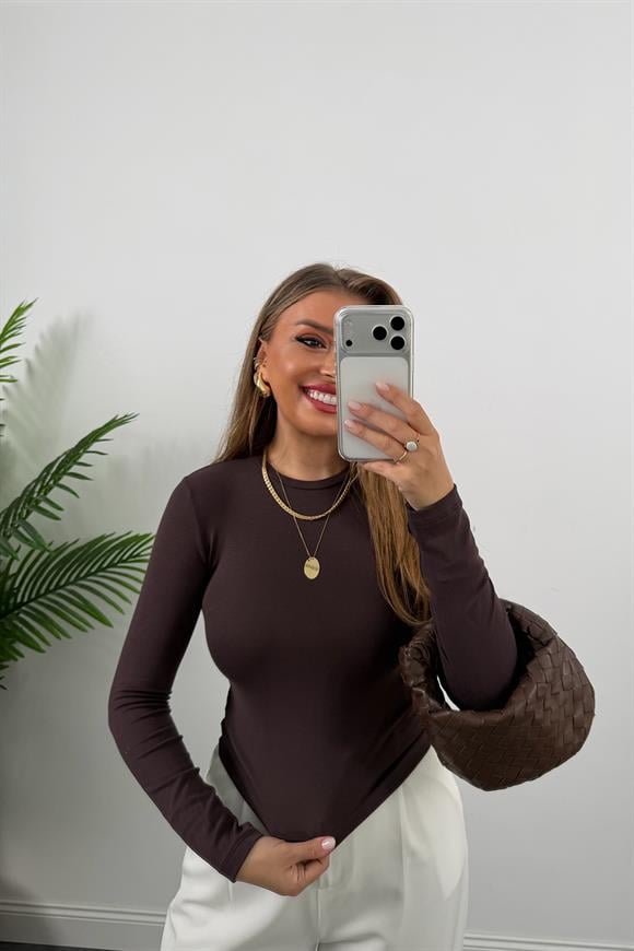 Massi Model Tam Pamuklu Soft Touch Likralı Basic Body Acı Kahve