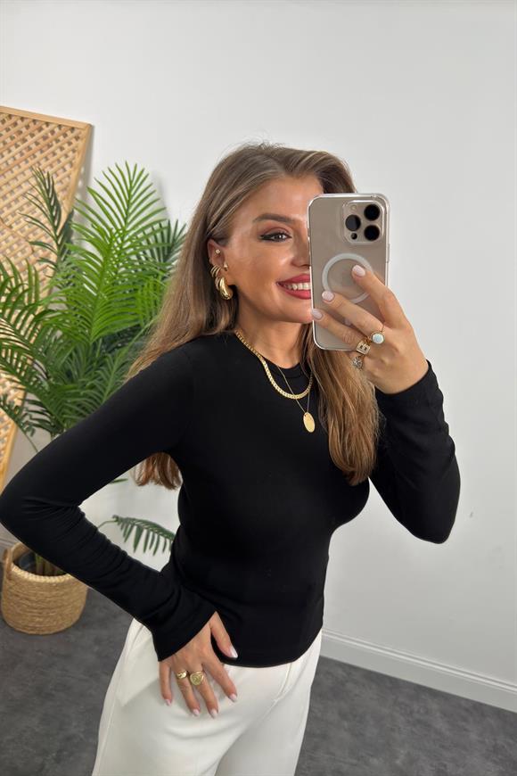 Massi Model Tam Pamuklu Soft Touch Likralı Basic Body Siyah 