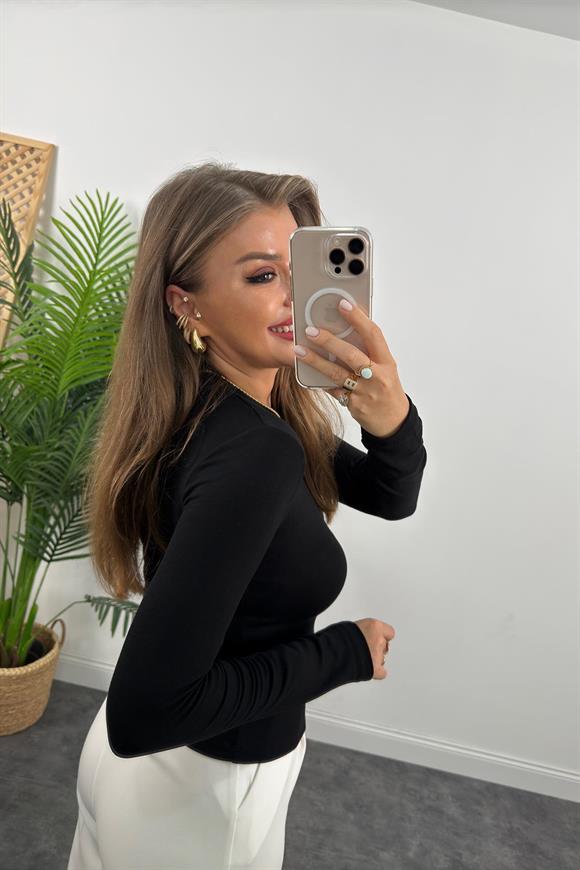 Massi Model Tam Pamuklu Soft Touch Likralı Basic Body Siyah 