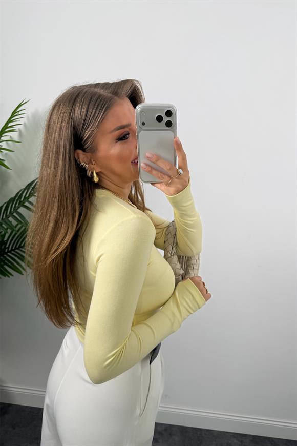 Massi Model Tam Pamuklu Soft Touch Likralı Basic Body Bebek Sarı