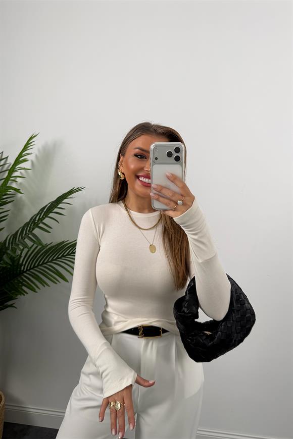 Massi Model Tam Pamuklu Soft Touch Likralı Basic Body Ekru 