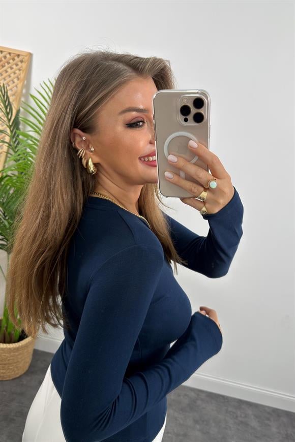 Massi Model Tam Pamuklu Soft Touch Likralı Basic Body Lacivert 