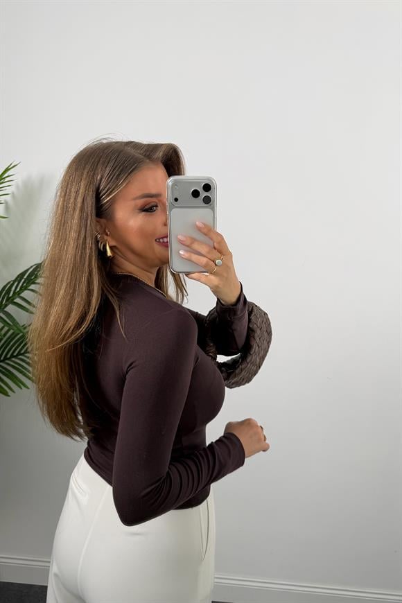 Massi Model Tam Pamuklu Soft Touch Likralı Basic Body Acı Kahve