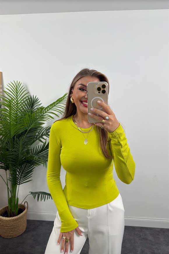 Massi Model Tam Pamuklu Soft Touch Likralı Basic Body Fıstık Yeşili