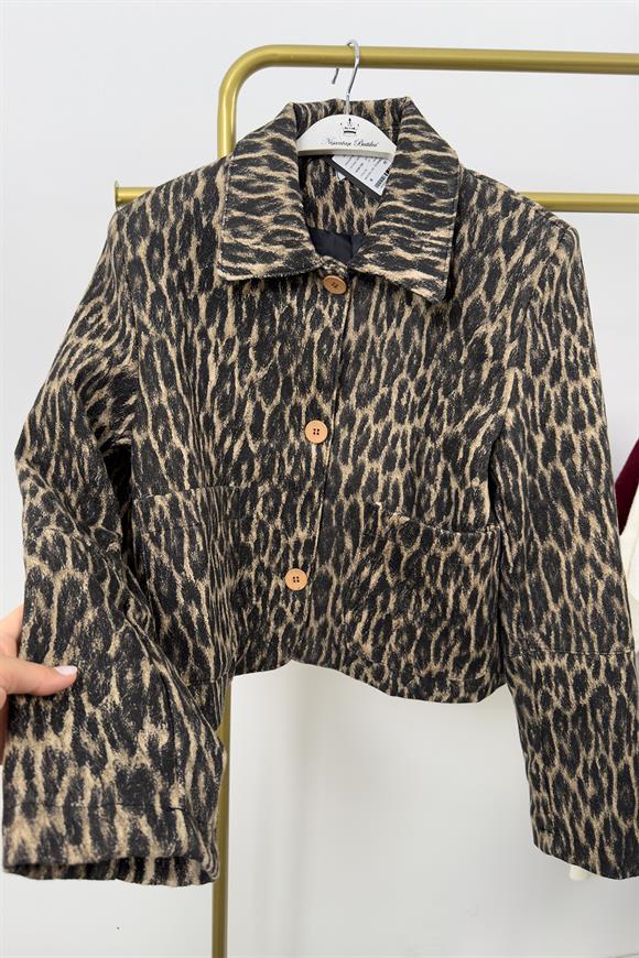 Massi Model Vatkalı Astarlı Soft Leopar Kaşe Ceket