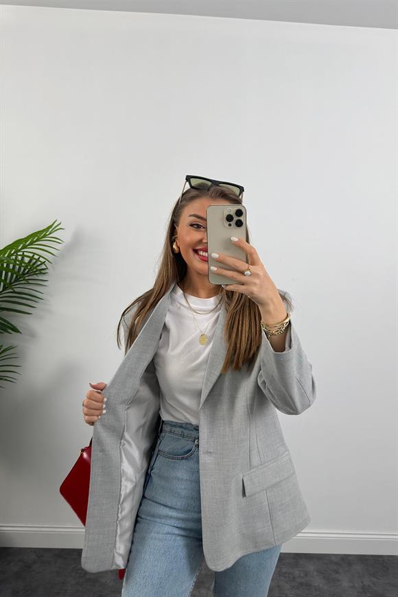 Massi Kumaş Premium Kalite Pinteres Blazer Bf Ceket Gri