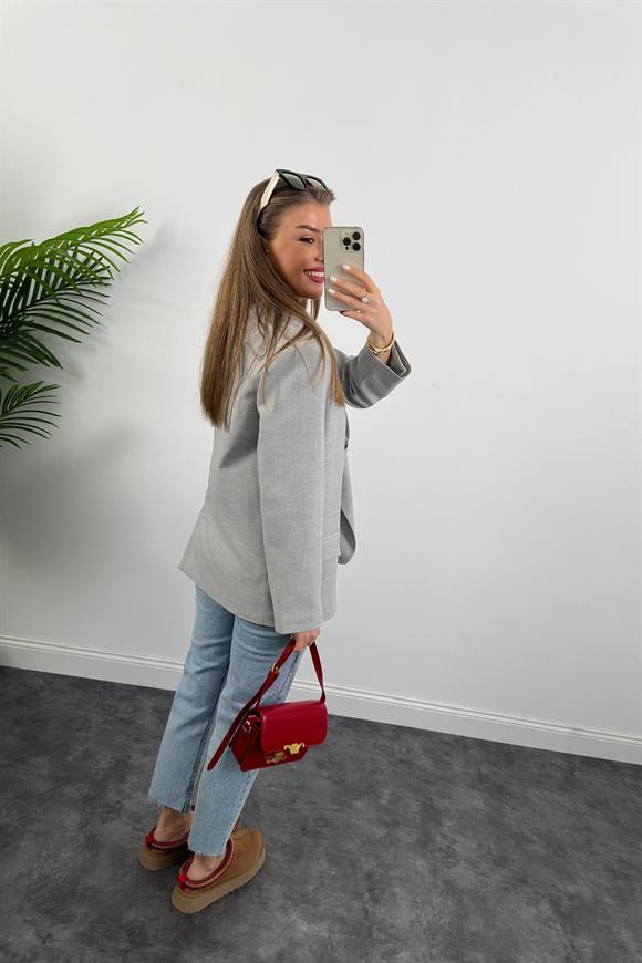 Massi Kumaş Premium Kalite Pinteres Blazer Bf Ceket Gri