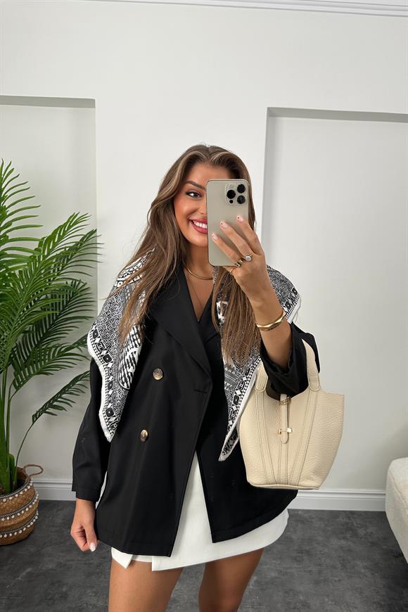 Massi model 1. Sınıf Kalite Orta Boy Klasik Trençkot Siyah