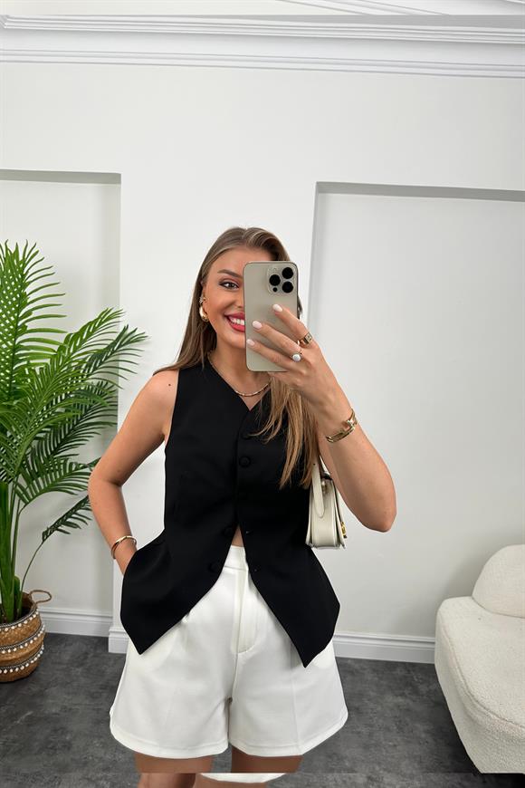 Massi Model İnce Keten Astarlı Yelek Siyah