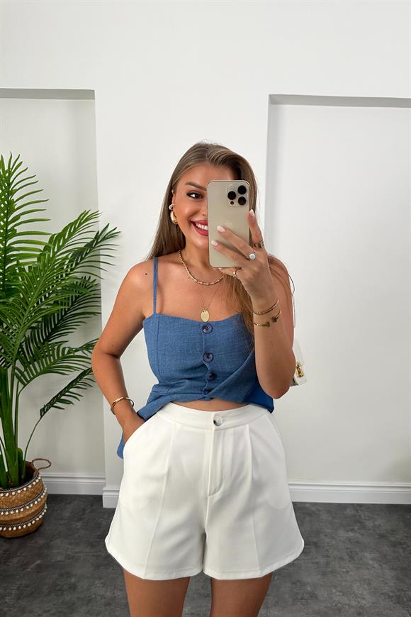 Massi Model Lüx Kalite İp Askılı Keten Yelek İndigo