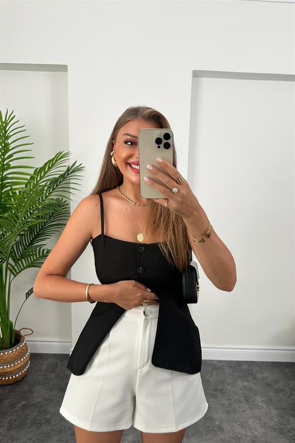 Massi Model Lüx Kalite İp Askılı Keten Yelek Siyah