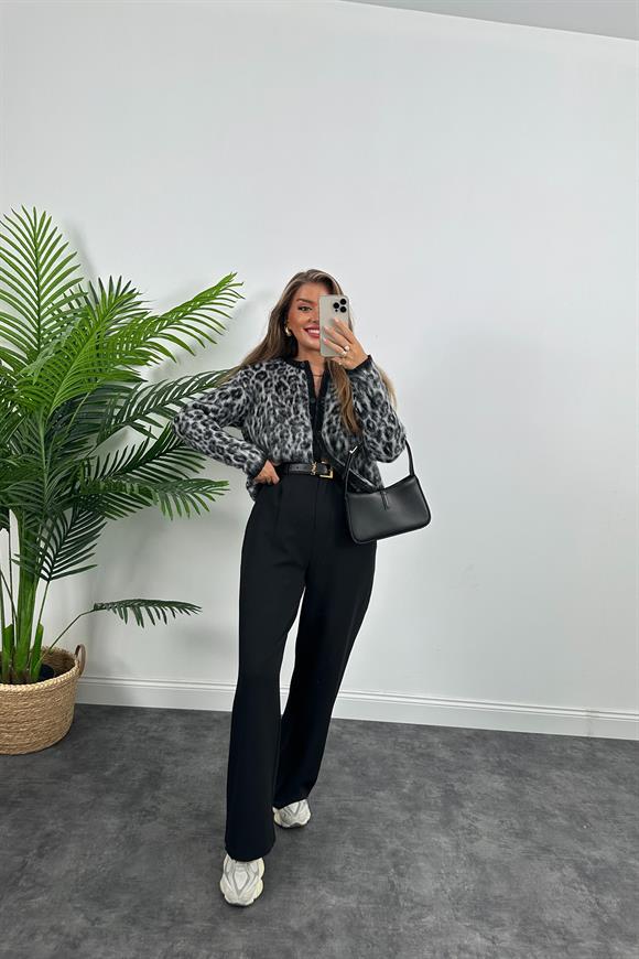 Massi Model Lüx Kalite Kaşmir Dokulu Yumoş Hırka Siyah Gri