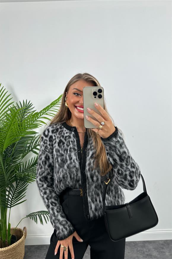 Massi Model Lüx Kalite Kaşmir Dokulu Yumoş Hırka Siyah Gri