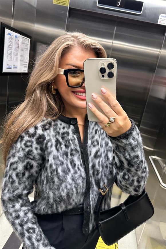 Massi Model Lüx Kalite Kaşmir Dokulu Yumoş Hırka Siyah Gri