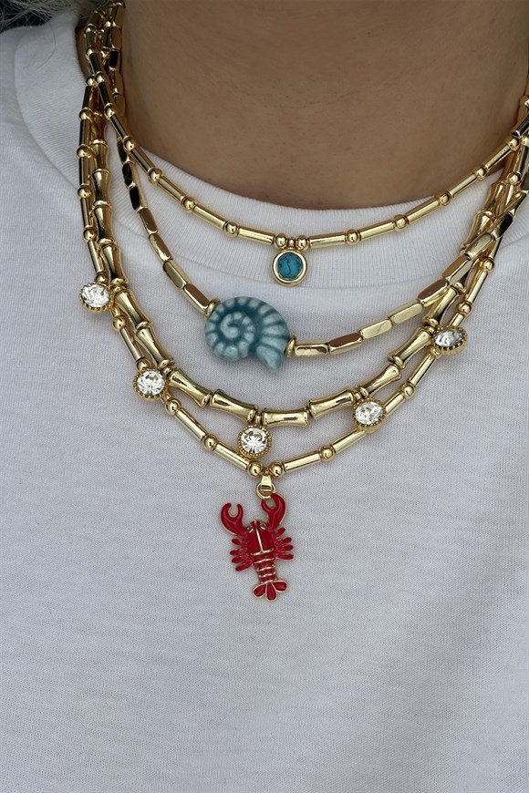 Mavi Seramik Taşlı Salyangoz Kolye