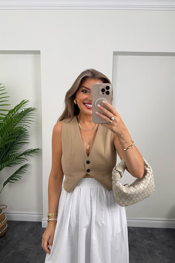 Maxi Boy Beli Kalın Lastikli Basic Kloş Poplin Etek Beyaz