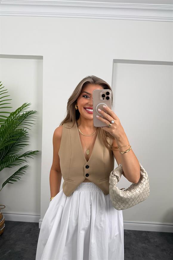 Maxi Boy Beli Kalın Lastikli Basic Kloş Poplin Etek Beyaz