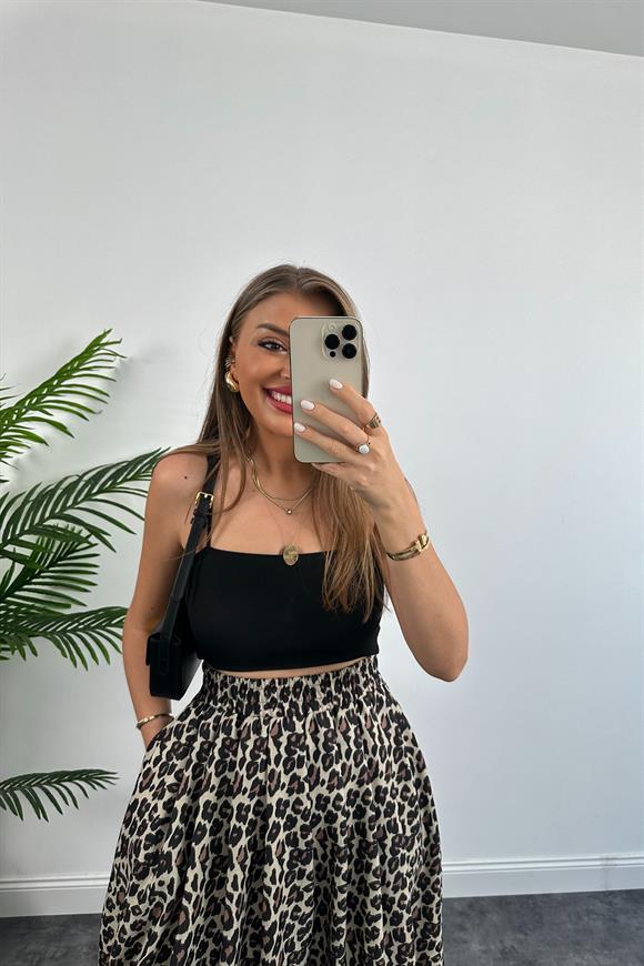 Maxi Boy Beli Lastikli Leopar Keten Etek