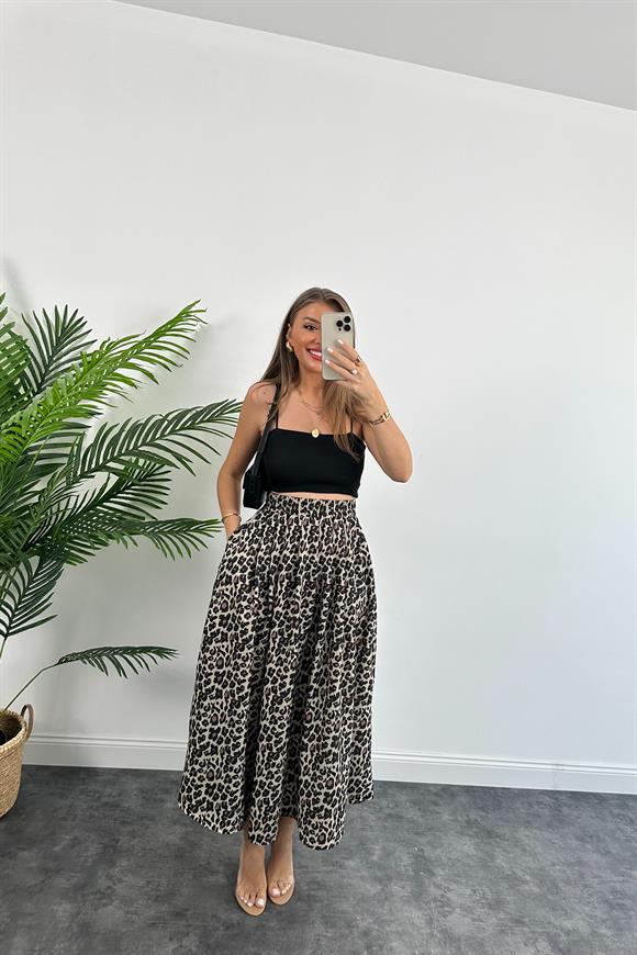 Maxi Boy Beli Lastikli Leopar Keten Etek