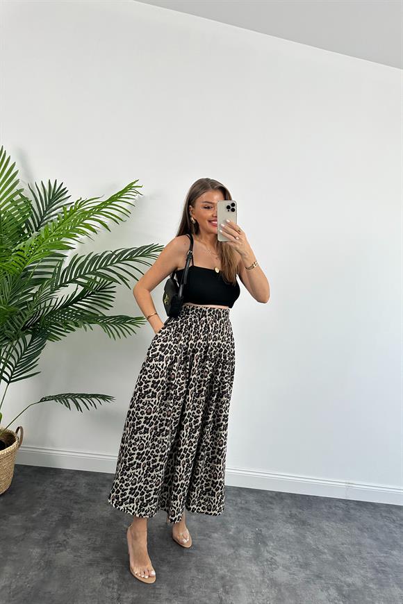 Maxi Boy Beli Lastikli Leopar Keten Etek