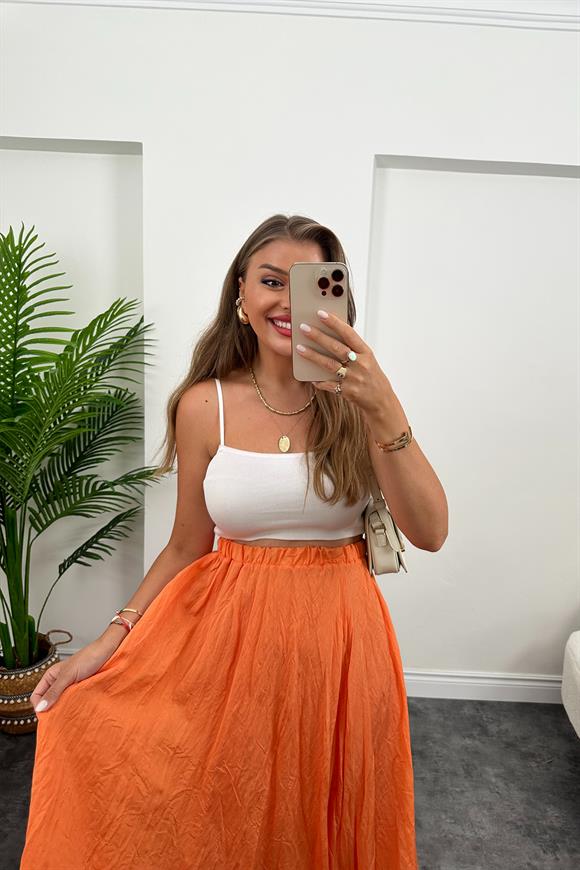 Maxi Boy Beli Lastikli Uçuş Etek Oranj