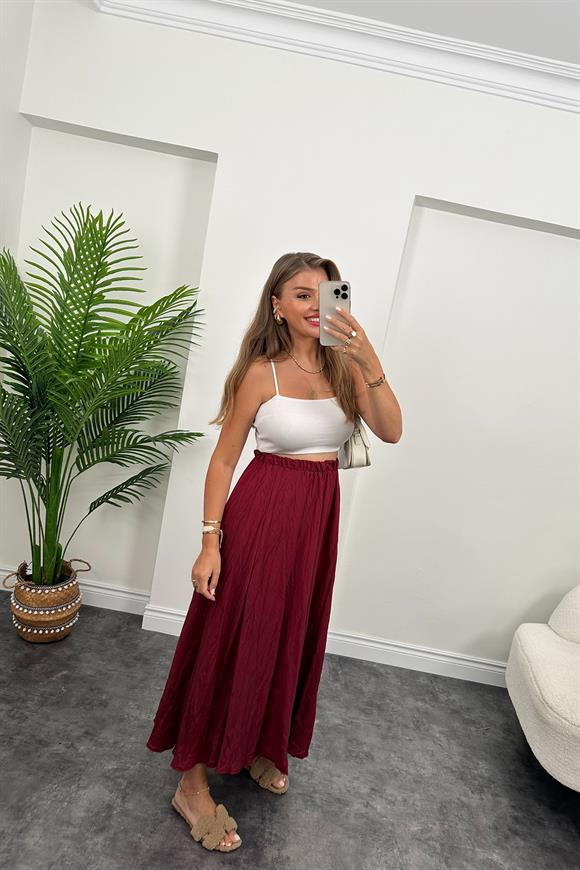 Maxi Boy Beli Lastikli Uçuş Etek Vişne