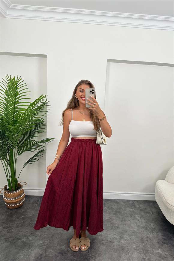 Maxi Boy Beli Lastikli Uçuş Etek Vişne