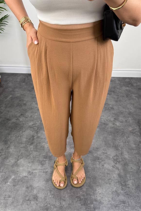 Meşhur Keten Aerobin Harem Pantolonumuz Camel