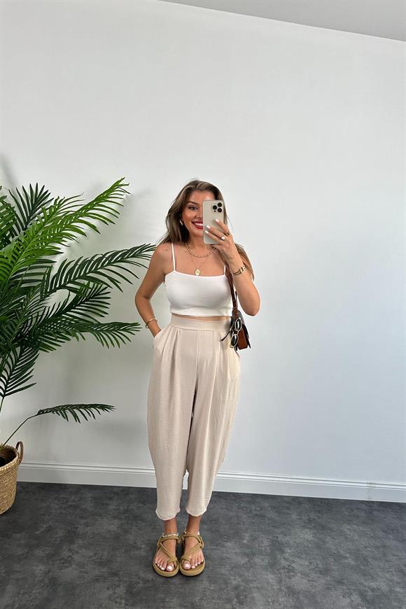 Meşhur Keten Aerobin Harem Pantolonumuz Taş 