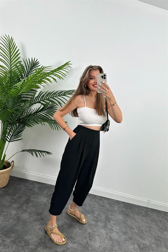 Meşhur Keten Aerobin Harem Pantolonumuz Siyah 