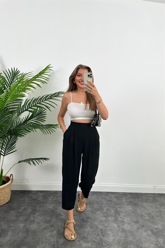 Meşhur Keten Aerobin Harem Pantolonumuz Siyah 