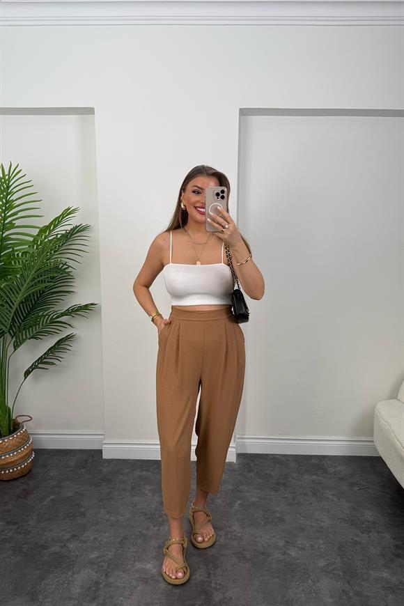 Meşhur Keten Aerobin Harem Pantolonumuz Camel